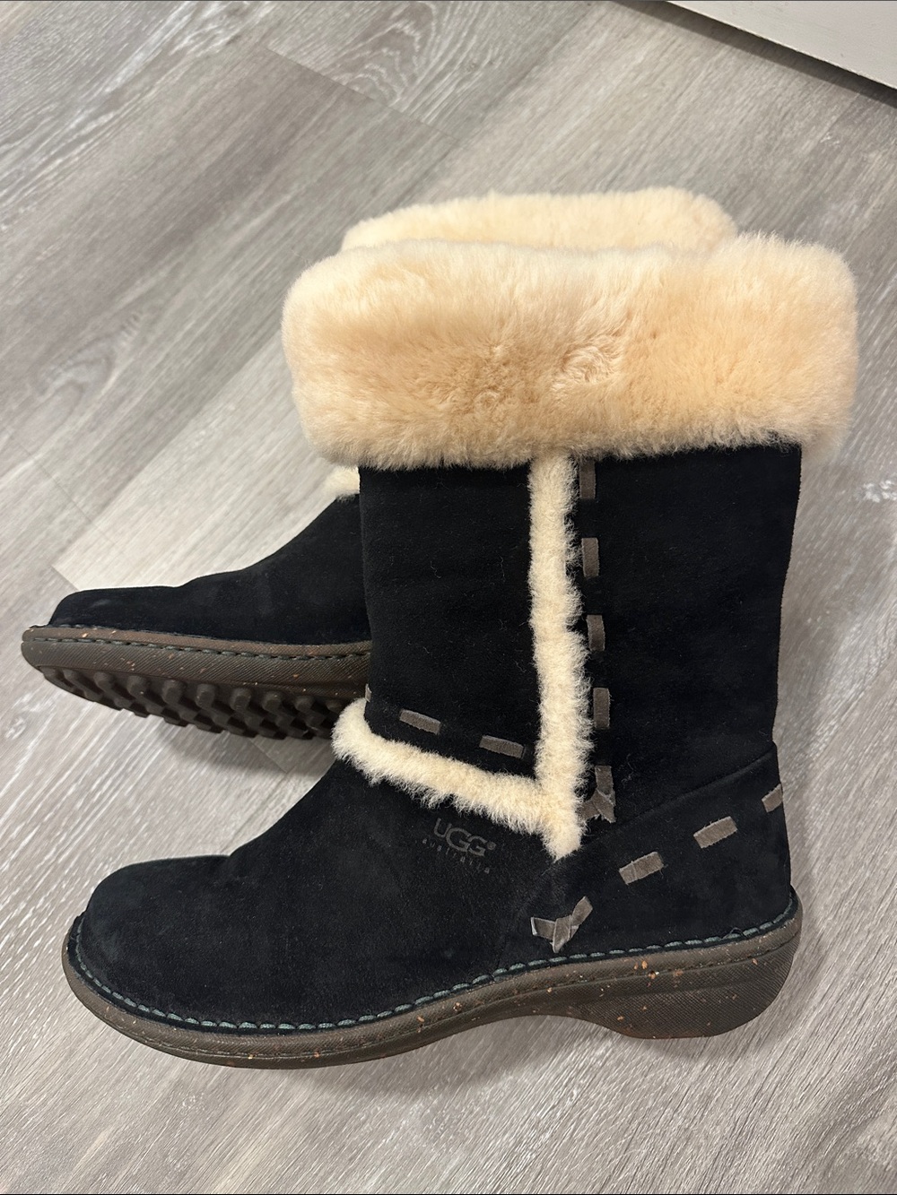 UGG Black Suede Tall Shearling-Lined Winter Boots